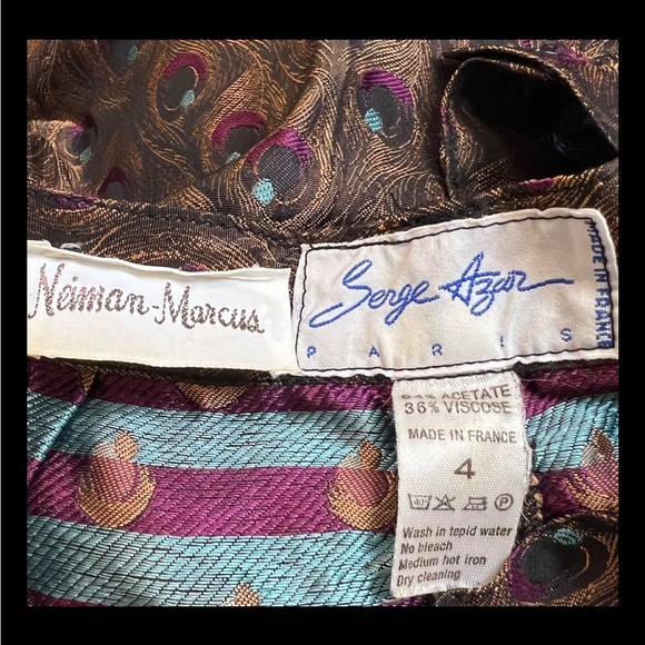 SERGE AZAR Pants Straight Neiman Marcus Vintage Metallic Peacock Paris Bronze 0 - Picture 6 of 7